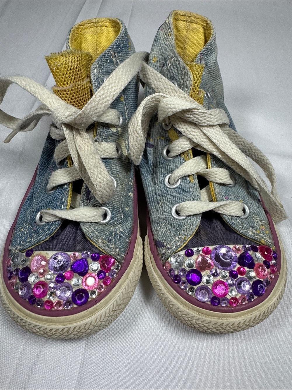 Converse Kids Denim High-Top Sneakers Pink, Purple & Yellow Accents All Star 6
